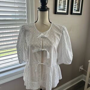 Steve Madden White Eyelet Bow Blouse
